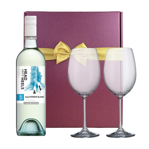 Head over Heels Sauvignon Blanc 75cl White Wine And Bohemia Glasses In A Gift Box